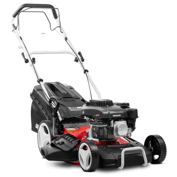 GREENCUT GLM770X - Cortacésped Gasolina 150cc 6cv, Motor 4 Tiempos OHV autopropulsado, Cuchilla Acero de Doble Filo de 460mm 18", Altura de Corte Regulable y Cesta con Capacidad de 55L - 1