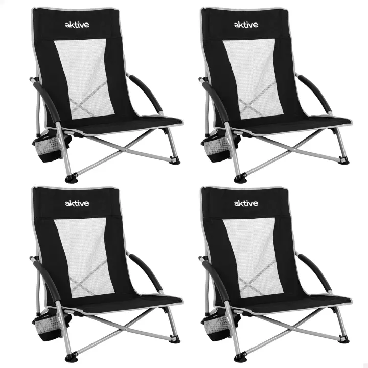 Aktive Pack 4 sillas plegables camping bajas 50x51x67 cm negras con posavasos - 1