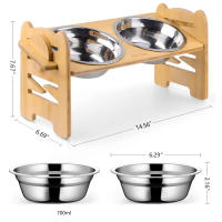 Cuenco para perros con soporte, cuenco de alimentación ajustable en altura para perros grandes y extra grandes, estación de alimentación de bambú duradera con 2 cuencos de acero inoxidable y pies antideslizantes - details 1