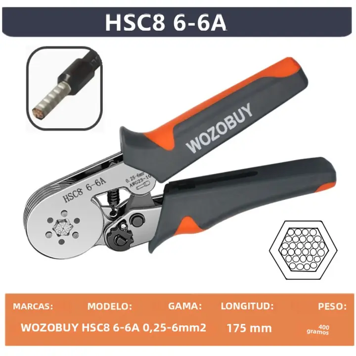 Kit De Herramientas Para Crimpado De Ferrules HSC8 6-6A AWG 23-10 Ajustable Automático + Desgarrador | Acrílico Crimper Hexagonal Para Terminales De Ferrules - 1