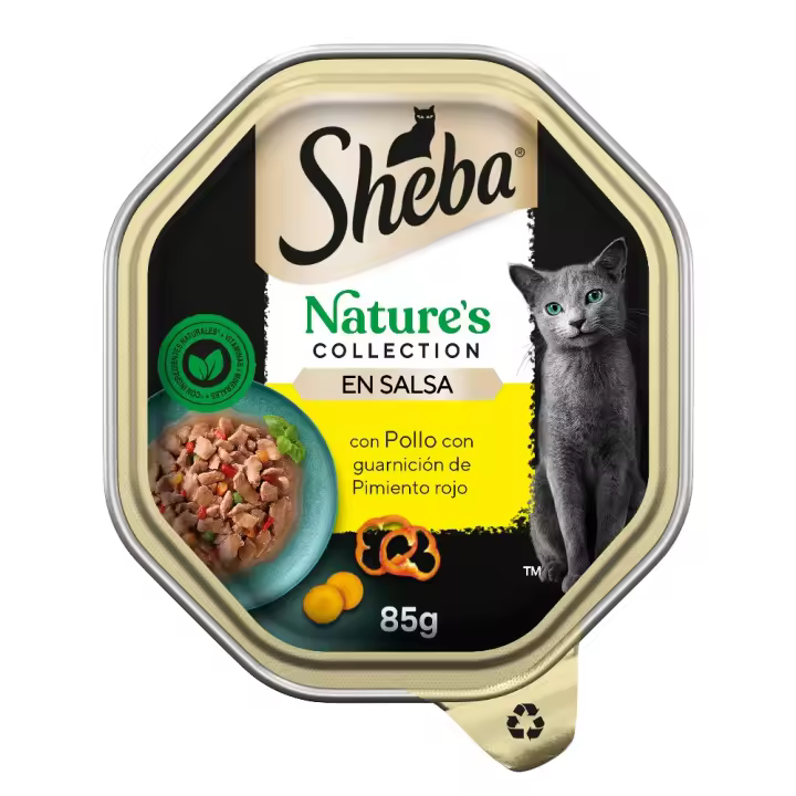 Sheba Nature's Collection - Comida húmeda en salsa para gatos - Pollo con guarnición de pimiento rojo - (PACK 22 x 85gr.) ¡Delicioso y nutritivo alimento para tu gato! - 1