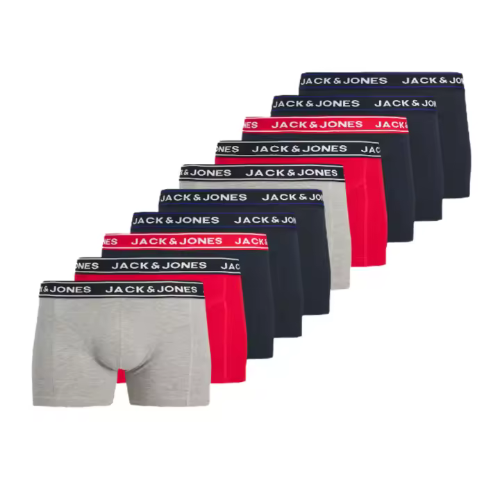 Jack & Jones Hombre Pack 10 unids Boxer Calzoncillos Serie Trunks, cintura elástica, logo en cintura,  composición 95% algodón y 5% elastano , muy suaves Moda Casual Informal - 1