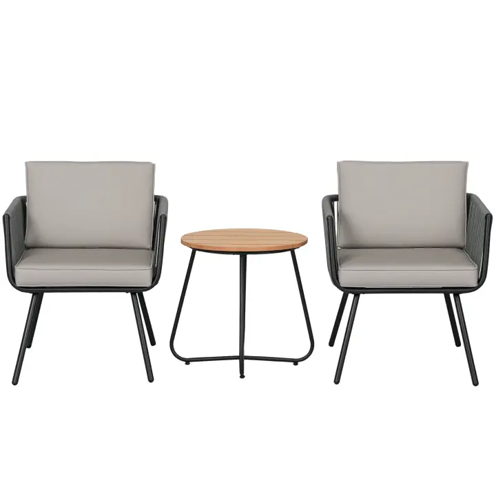 Outsunny Conjunto de Muebles de Jardín de Ratán Sintético 3 Piezas Conjunto de Mesa y 2 Sillas de Ratán con Cojines Acolchados Extraíbles para Balcón Terraza Patio Gris - 1
