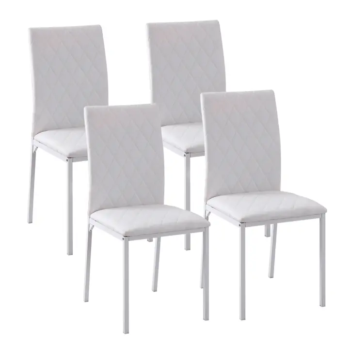 HOMCOM Set de 4 Sillas de Comedor Tapizadas en Polipiel y Patas de Metal Sillas Modernas para Cocina Dormitorio Carga 120 kg 41x50x91 cm Blanco - 1