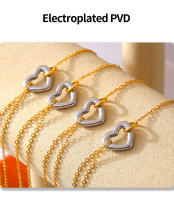 Encanto Pulsera de acero inoxidable con colgante de corazón de plata para mujer, pulseras de mano chapadas en oro de 18 quilates, brazalete de cadenas para muñeca para niñas lindas - details 8