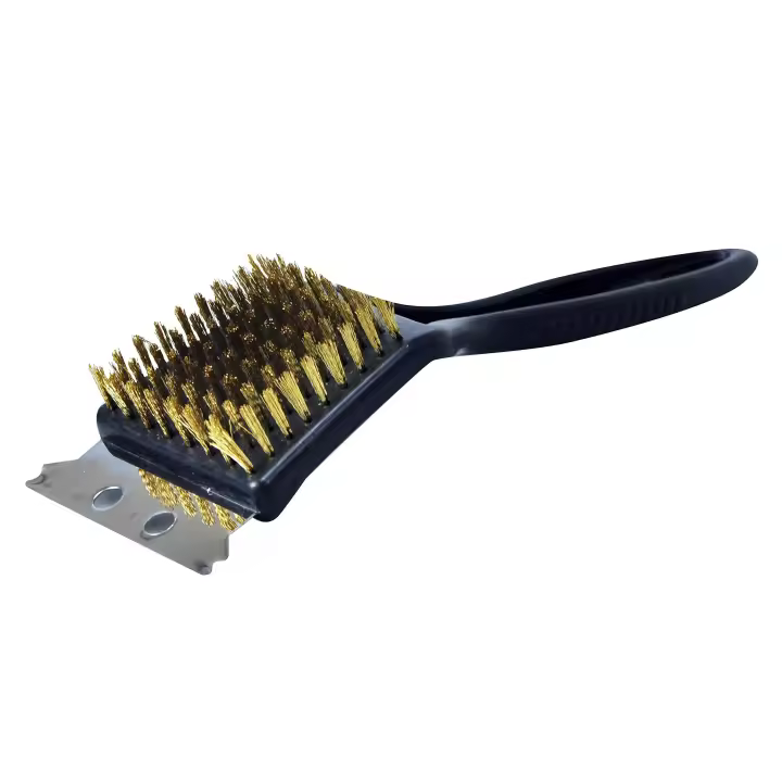 Cuchillo de Cerdas para Barbacoa con raspador de metal, Negro/latón, 20,8x13x4,4 cm - 1