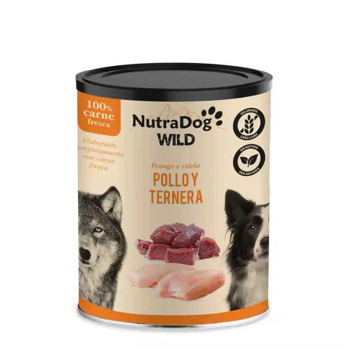 Lata de pollo y ternera para perros NutraDog WILD 400g 15 LATAS - 1