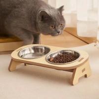 Cuencas De Alimento Y Agua Para Mascotas De Madera Elevadas Cuenco De Alimento Tilted Para Gatos Y Perros Single/Double Accesorios Para Mascotas - details 0