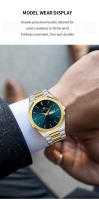 Reloj De Cuarzo Para Hombre En Acero Inoxidable Azul Y Oro Estilo Deportivo Y De Negocios Calendario Doble Resistente Al Choque Y Agua Con Cierre De Plegar - details 8
