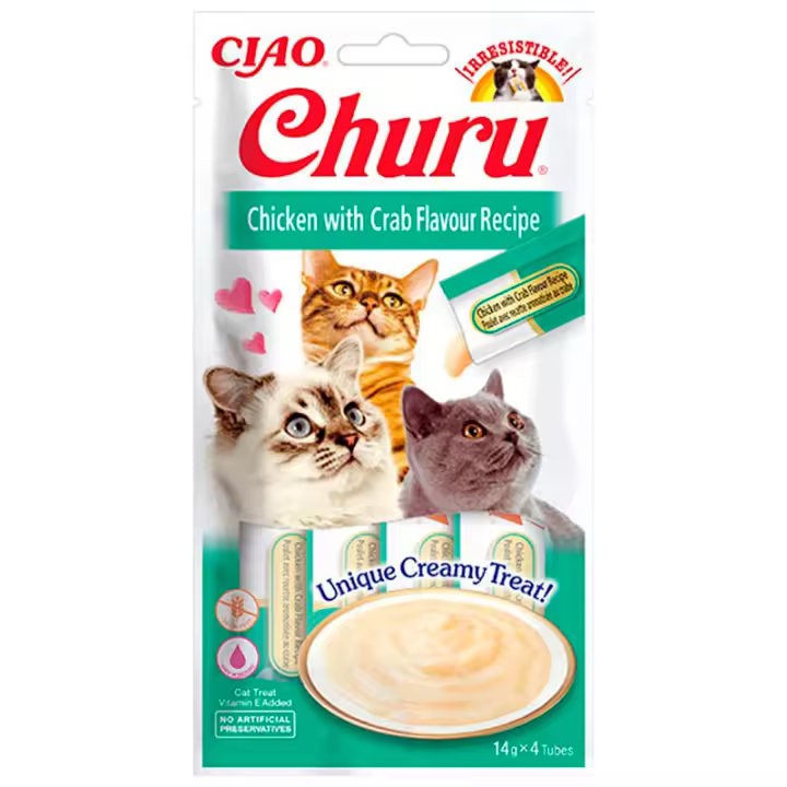 Churu Receta de Pollo con Cangrejo Snacks para Gatos (12x4x14gr) - 1