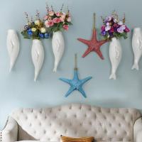 Conjunto de pared de flores florero de cerámica forma de pescado pared PLANTER pared colgante floral ornamento decoración de pared para sala de estar dormitorio - details 3