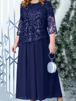 Vestido De Encaje Bordado Para Mujer plus Size Vestido De Cocktail Ajustado Para Primavera Y Verano De Polyester Silueta Suelta Cuello En V Longitud De Rodilla Estilo Office Lady - details 0