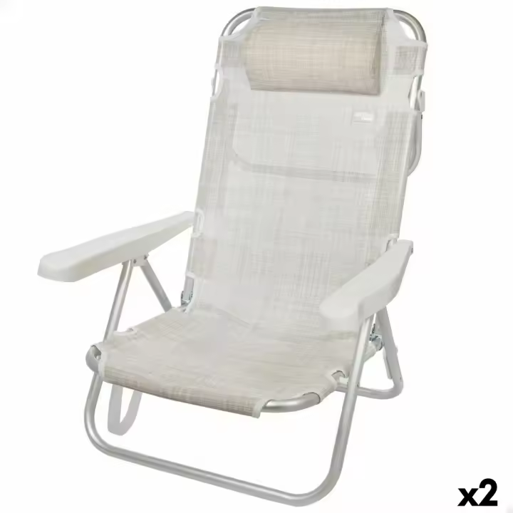 Silla Plegable con Reposacabezas Aktive Ibiza Beige 48 x 84 x 46 cm (2 Unidades) - 1