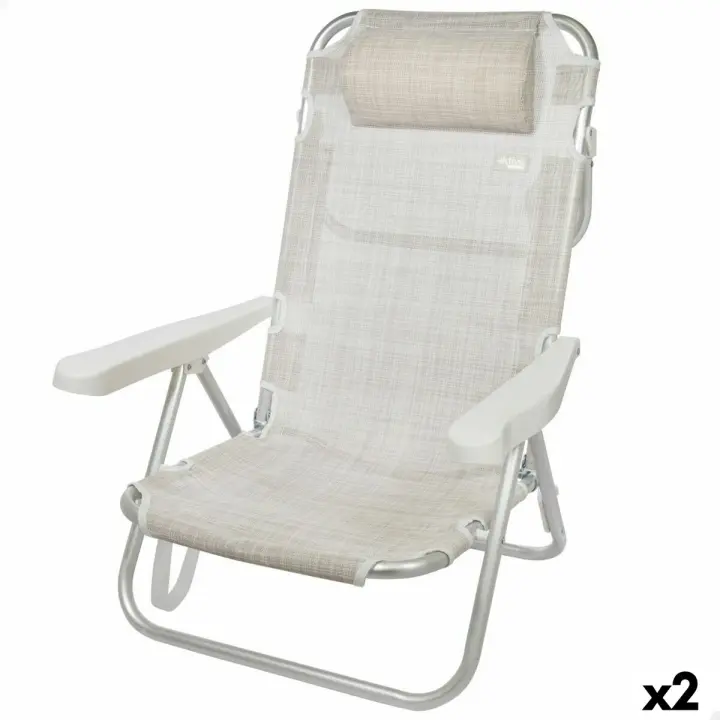 Silla Plegable con Reposacabezas Aktive Ibiza Beige 48 x 84 x 46 cm (2 Unidades) - 1