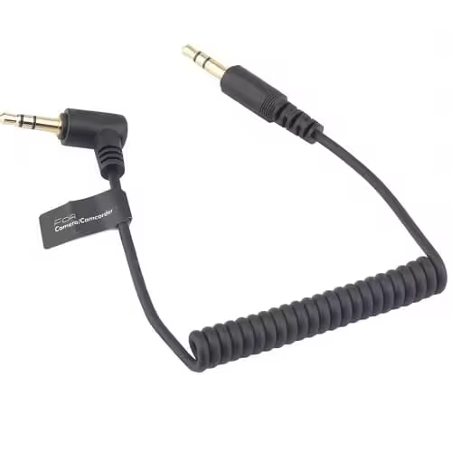 CABLEPELADO Cable de Micrófono TRS, Apto para conectar dispositivos de grabación, como micrófonos, a equipos de grabación, cable espiral 20 cm sin estirar y 96 cm estirado, Jack 3.5 mm macho macho - 1