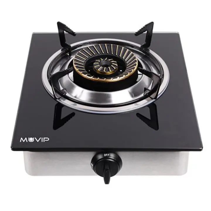 Muvip Cocina de Gas Inox 1 Fuego - Cristal Templado - Encendido Piezoelectrico - Quemador de Hierro Fundido Desmontable - Hornillo de gas - 1