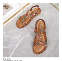 Zapatos de playa con diamantes de imitación 2025, cabeza redonda, tacón plano de alta gama, estilo hueco, cómodos zapatos de mujer para pleno verano - details 27
