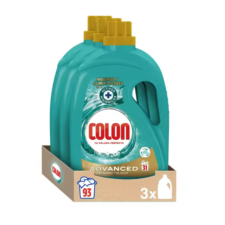 Colon Detergente para la Ropa, Gel 93 Lavados, Higiene Advanced y Vanish Advanced, Formato 3x31 Lavados - 1