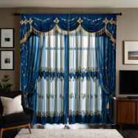 2 Piezas Cortinas De Tela Poliéster HD Azul Y Amarillo Con Bordado Para Decoración De Hogar Estilo Rústico Para Sala De Estar Y Dormitorio - details 6