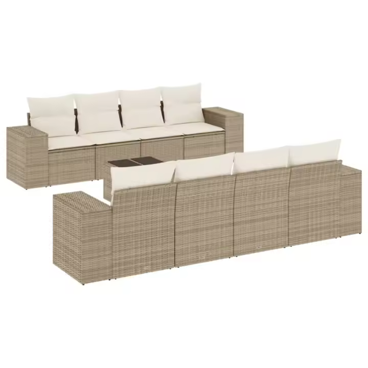 Set de sofás de Jardín 9 pzas con los amortiguadores del sintético beige - 1
