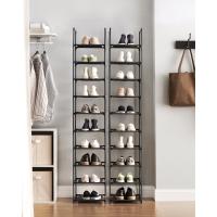 Zapatero vertical con 10 estantes, diseño estrecho de 33x33x173 cm, marco de metal y baldas de tela, ideal para pasillo y dormitorio, negro - details 1