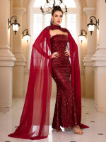 Vestido De Noche Elegante Romagic Para Mujer Con Pelo De Mariposa Desmontable Y Mangas Fluídas De Lentejuelas Vestido De Cumpleaños Y Baile De Prom 2025 Sin Cinturón - details 3