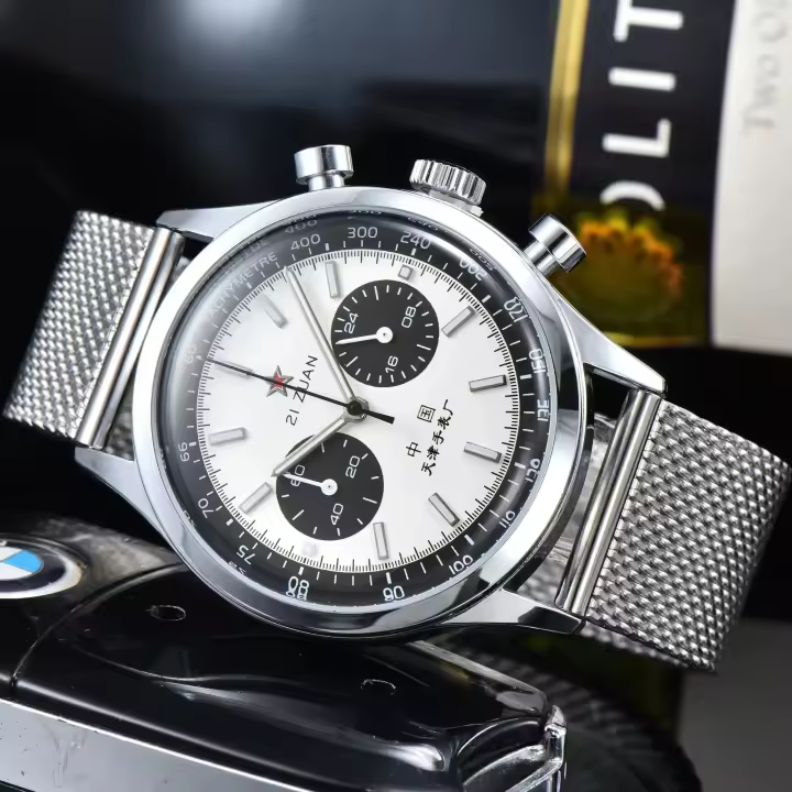 Reloj De Cuarzo Para Hombre 42mm Estilo Militar Pilot 1963 Impermeable Con Correa De Lona Y Dial De Marcas Arábigas Chronógrafo De Aviación Unisex Moda Casual - 1