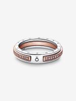Pandora Signature with logo bicolor y pavé - Plata de Lei, Baño de Oro Rosa de 14 K - details 0