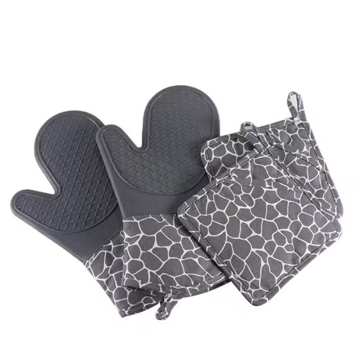 Manoplas de silicona antideslizantes para Horno, 1 par Y 1 agarradera - 1