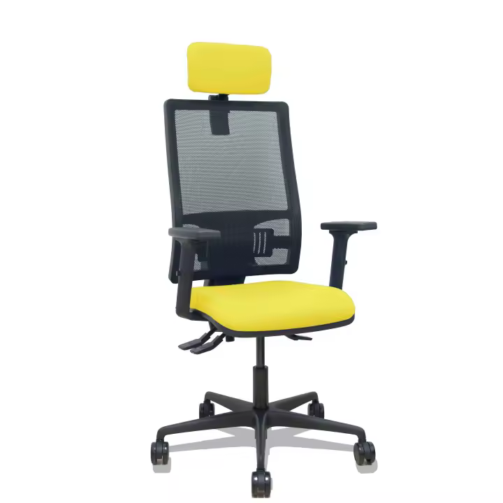 Silla Bormate asincro malla negra asiento bali amarillo brazos 2D ruedas 65mm cabecero regulable - 1