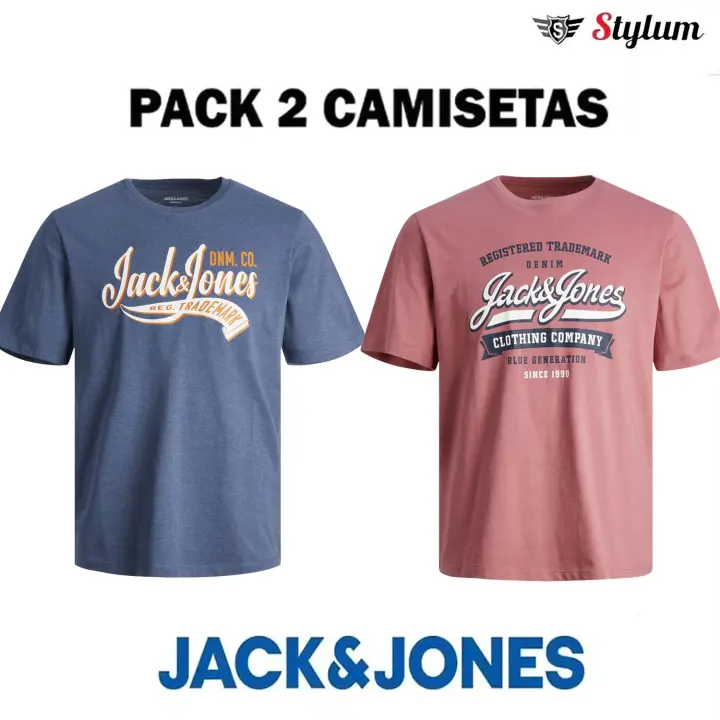 Jack & Jones Hombre Pack 2 Camisetas de Algodón JJELOGO Logo estampado Moda Casual Informal Primavera Verano - 1