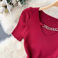 Vestido De Verano Con Diseño De Cadena Y Mangas Cortas Estilo Coreano Ajustado Para Mujer Vestido De Fiesta Mini De Cintura Alta Con Cierre Pullover - details 18