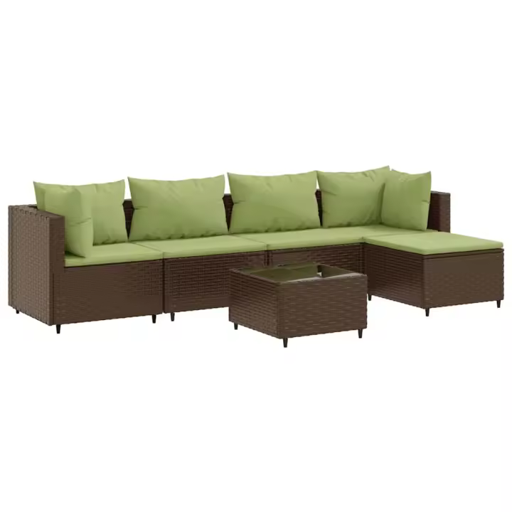 vidaXL Set muebles de jardín 6 piezas y cojines ratán sintético marrón - 1