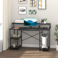 HOMCOM Mesa para Computadora Escritorio de Oficina Estudio con 3 Estantes Tabla Superior Patas con Almohadillas Ajustables Antideslizantes Marco Metálico 140x60x93 cm Negro - details 1