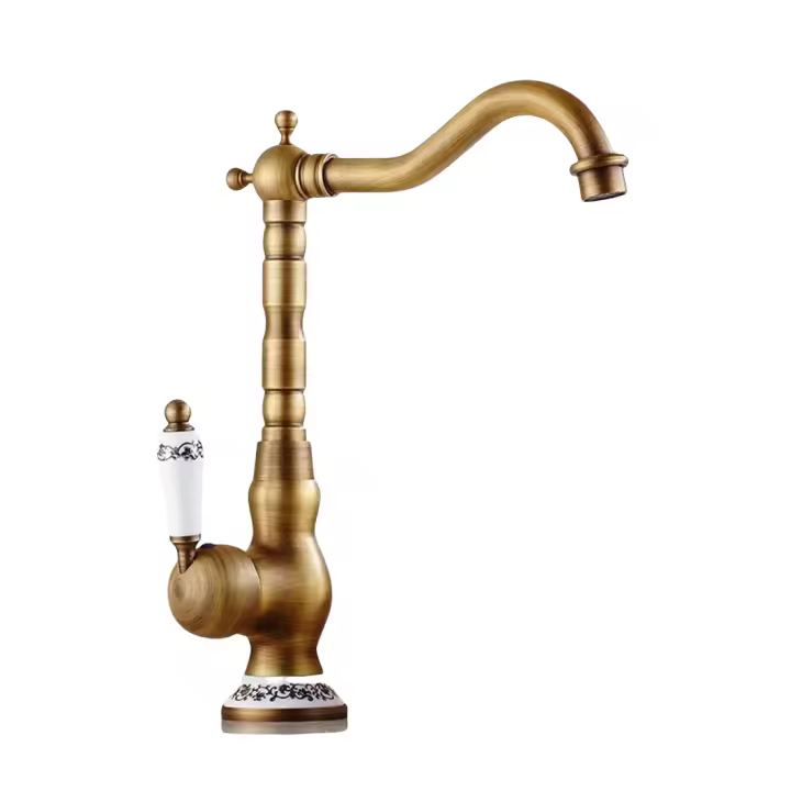 Retro Basin Faucet Single Handle Basin Faucet Bathroom Faucet,ceramic Handle Bathroom Basin Faucet Kitchen Sink Faucetantique Brass, High) - 1