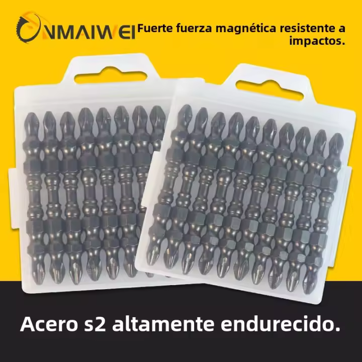 Juego De Brocas De Impacto PH2 Con Punta Magnética Antideslizante Y Resistente Al Agua 65mm Doble Cabeza Acero De Aluminio Cromo - 1