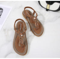 Zapatos de playa europeos y americanos para mujer, verano 2025. Zapatos casuales planos anchos con cuentas de madera tejidas. - details 31