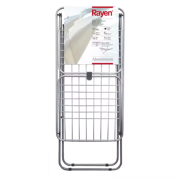 Rayen - Tendedero de aluminio, Con superficie de 20 metros, Sistema de bloque de alas, Tendedero plegable y Antideslizante, con varillas XXL, Para interior y exterior, Color Acero, 177 x 55 x 92 cm - 1