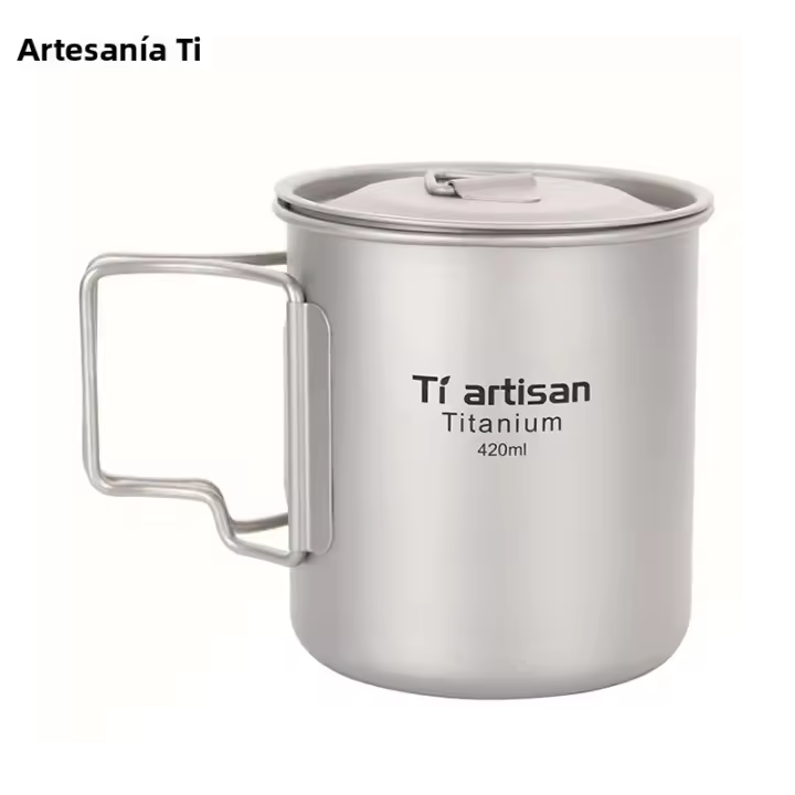 Tiartisan Taza De Acero Titanio Ultraligera Portátil 420ml Con Manija Plegable Para Camping Picnic Taza De Té Con Cubierta - 1