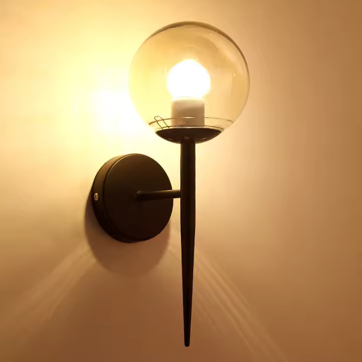 Lámpara De Pared Sférica De Vidrio Para Dormitorio Y Estudio Luz De Noche Simple En Oro Y Negro Estilo Nórdico Moderno - 1