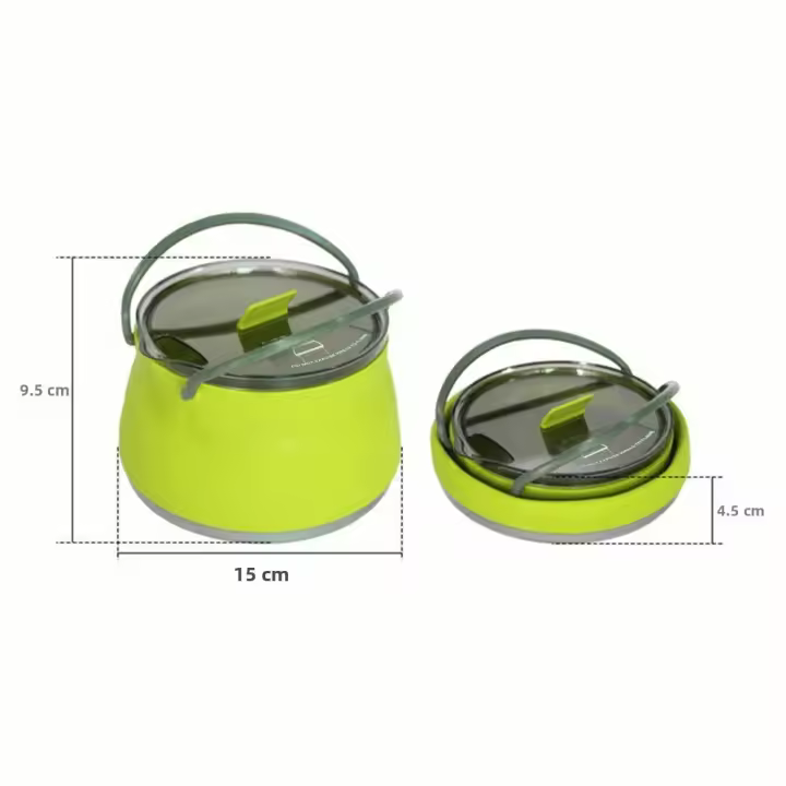 Kettle De Silicona 1.5L Con Manija Collapsible Para Camping Y Montañismo Con Fondo De Acero Inoxidable Taza De Agua Desplegable De 1L - 1