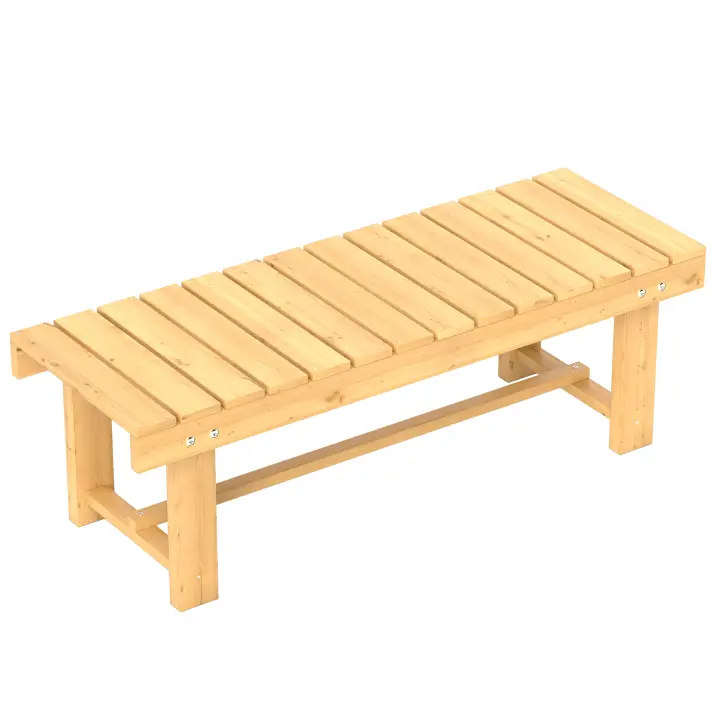 Outsunny Banco de Jardín de 2 Plazas Banco de Madera Carga 250 kg Banco para Patio Terraza 110x38x35 cm Natural - 1