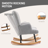 HOMCOM Mecedora de Borreguito Mecedora para Lactancia con Respaldo Capitoné y Base de Madera de Caucho Carga 120 kg Silla Mecedora para Salón Dormitorio a - details 3