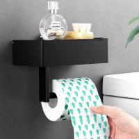 BIT Portarrollos de papel higiénico con compartimento húmedo, soporte de pared negro mate, soporte de papel higiénico de acero inoxidable, autoadhesivo o perforado - details 0