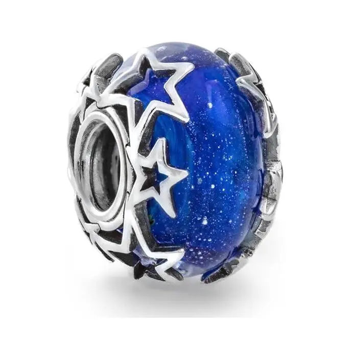 Pandora Charm Murano-Glas Momentos 'Sterne' Silber, Blau 790015 C00 - 1