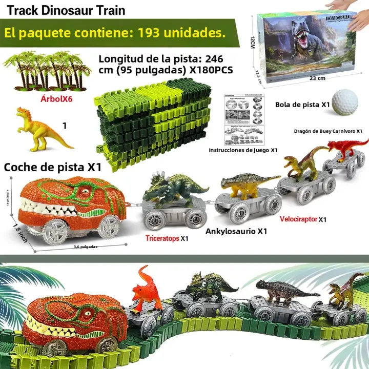 Juego De Juguete Para Niños Dinosaurio Mundo Carretera Flexible 193pcs Coche De Tren Flexible Playset Regalos Para Navidad Y Cumpleaños - 1
