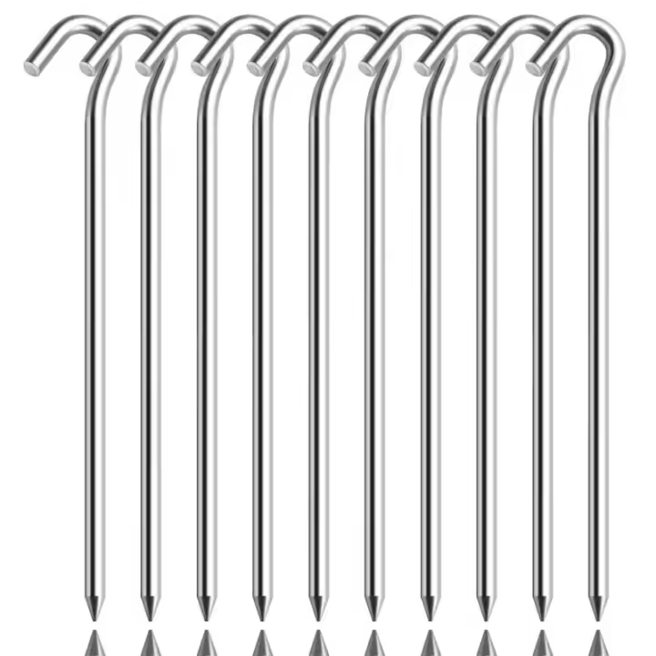 10pcs Palos De Tenda De Aluminio Con Gancho Para Camping Y Viajes Al Aire Libre Palos De Tierra Duros Y Ligeros Para Tarp Y Awning - 1