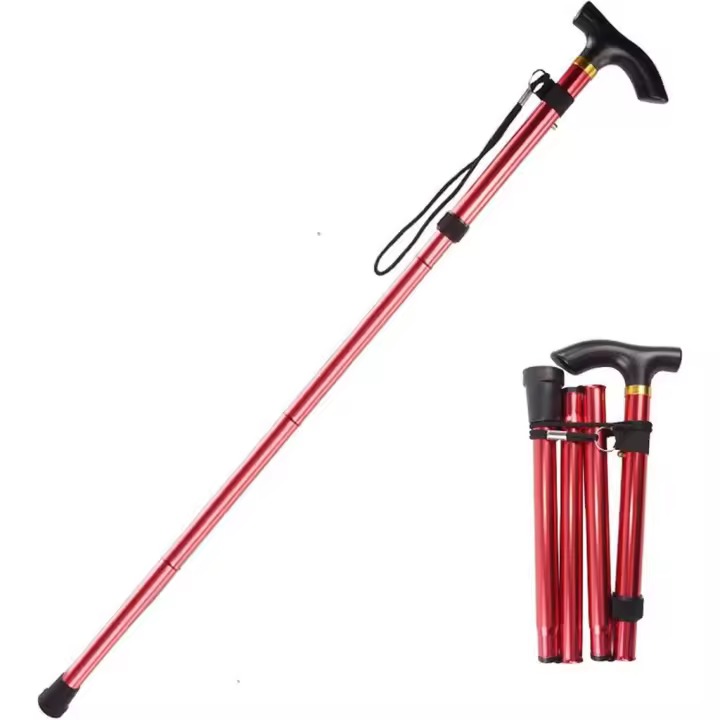 Bastón plegable unisex para senderismo, ligero y de Altura ajustable, con Correa de mano, color Rojo. - 1
