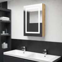 vidaXL Armario de baño con espejo y LED color 50x13x70 cm en color Roble/Gris hormigón/blanco y roble y más | almacenamiento funcional diseño moderno para baño dormitorio sala - details 0