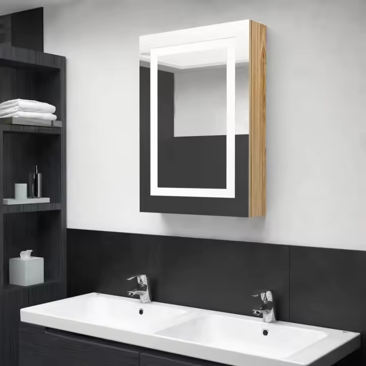vidaXL Armario de baño con espejo y LED color 50x13x70 cm en color Roble/Gris hormigón/blanco y roble y más | almacenamiento funcional diseño moderno para baño dormitorio sala - 1